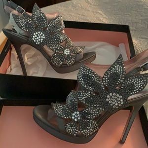 Nina grey gunmetal crystal evening shoes